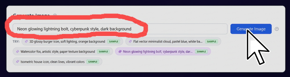 Prompt field filled with a sample description next to Generate Image