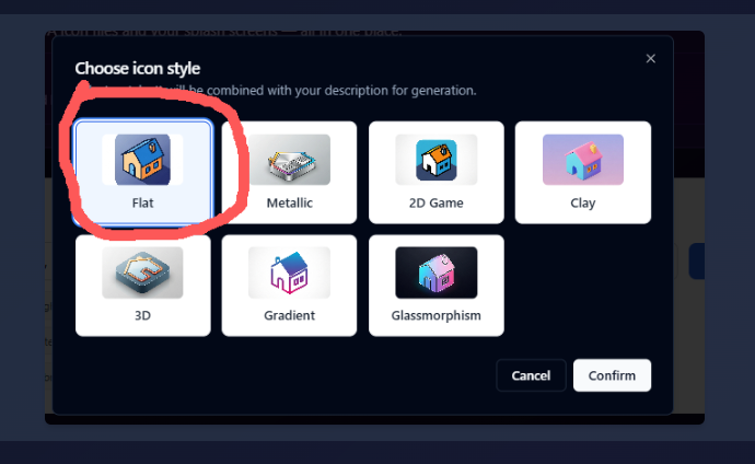 Choose icon style modal with style thumbnails