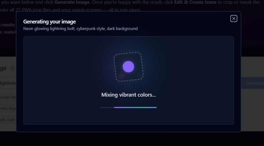 Generating your image modal with progress